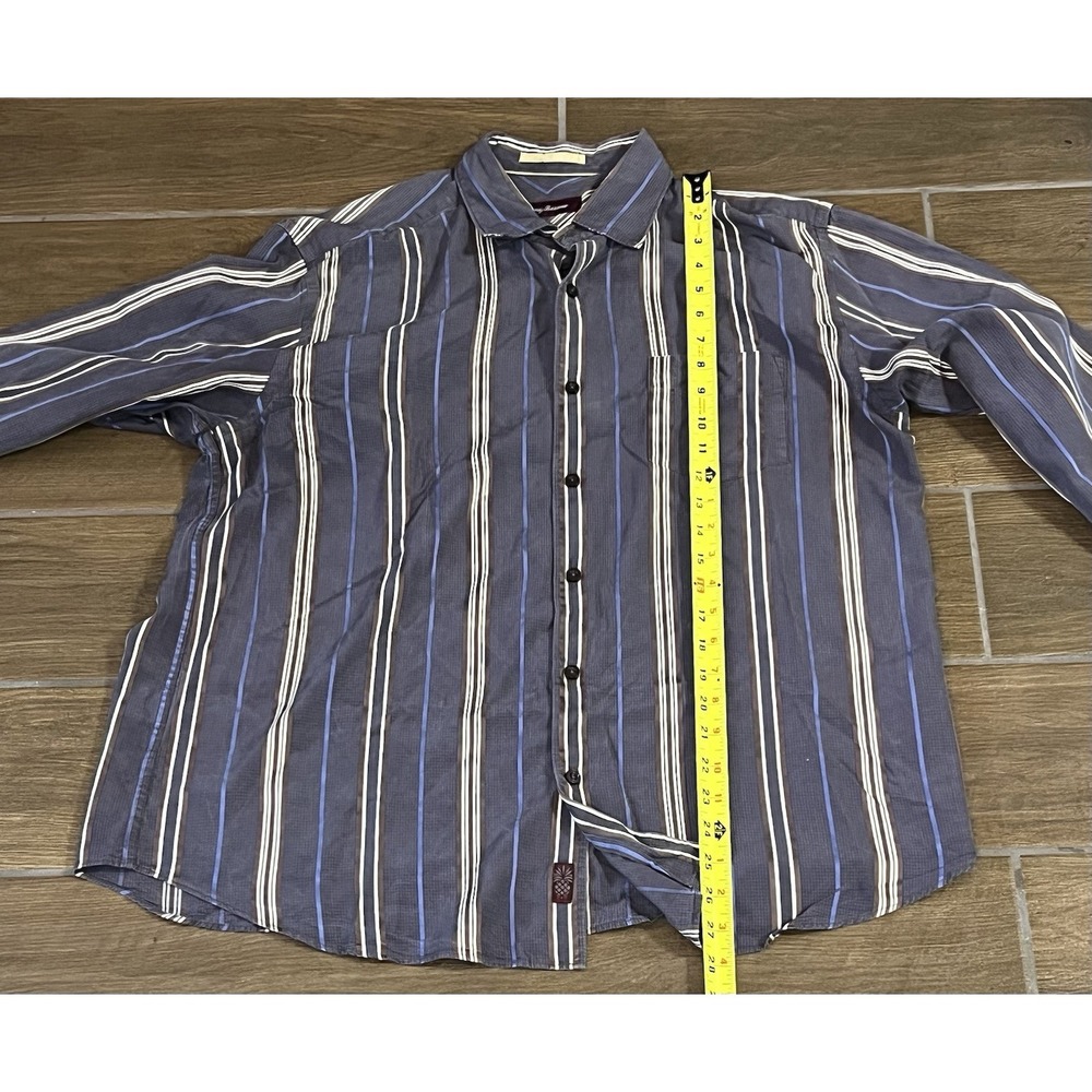 Tommy Bahama Men's 100% Silk Button Down Shirt Brown & Blue Stripe Size Large L - Picture 6 of 8